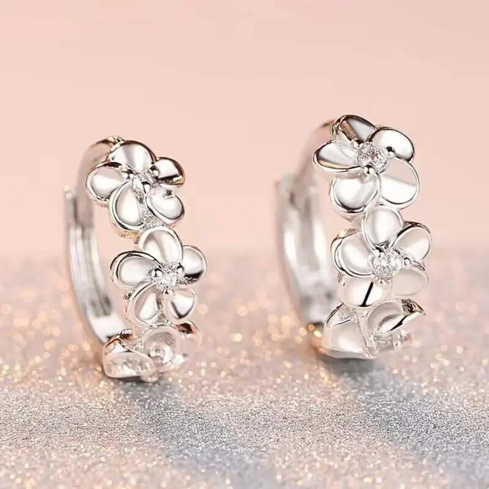 925 Sterling silver romantic plum bossom crystal earrings for women fashion